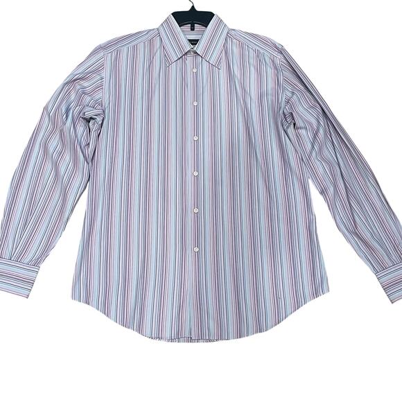 Mens Shirt Large Striped Button Up Office Evening Interview Career - Picture 1 of 7